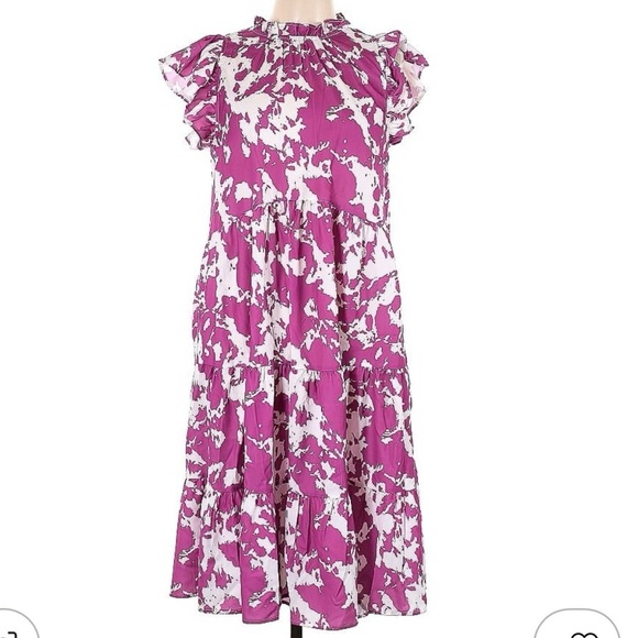 Pinch Pink and White Printed Tiered Midi Dress - Picture 3 of 4